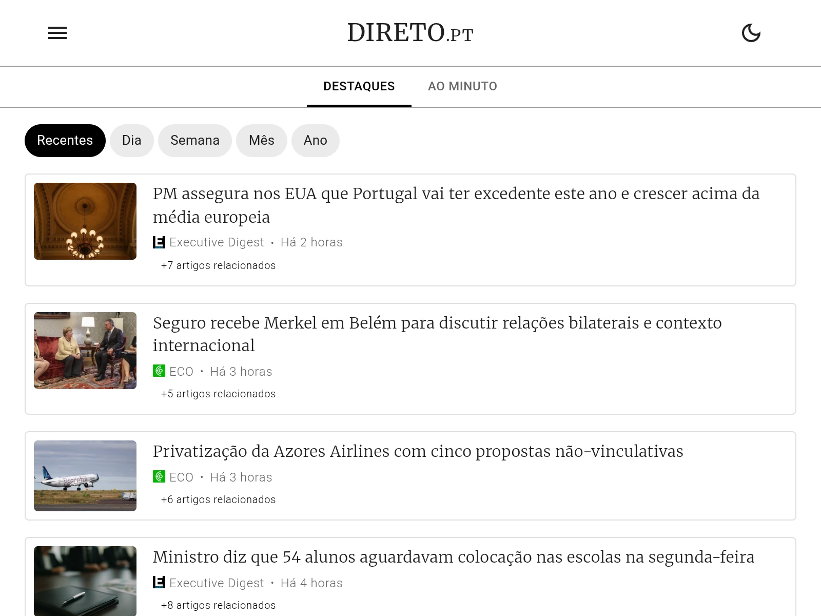 Direto — captura de ecrã